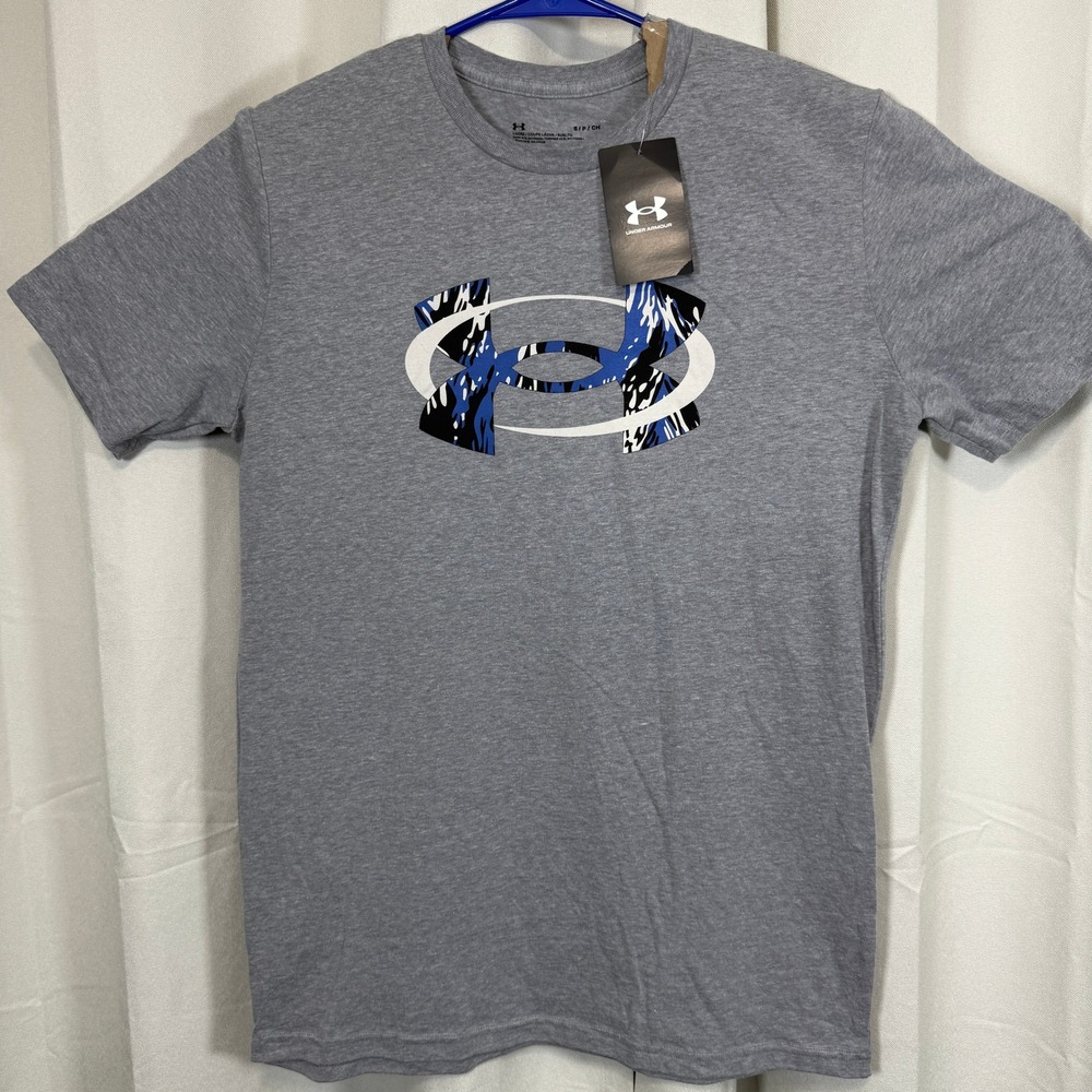 Mens Under Armor Novelty Gray Short Sleeve T-Shirt Sz Small New